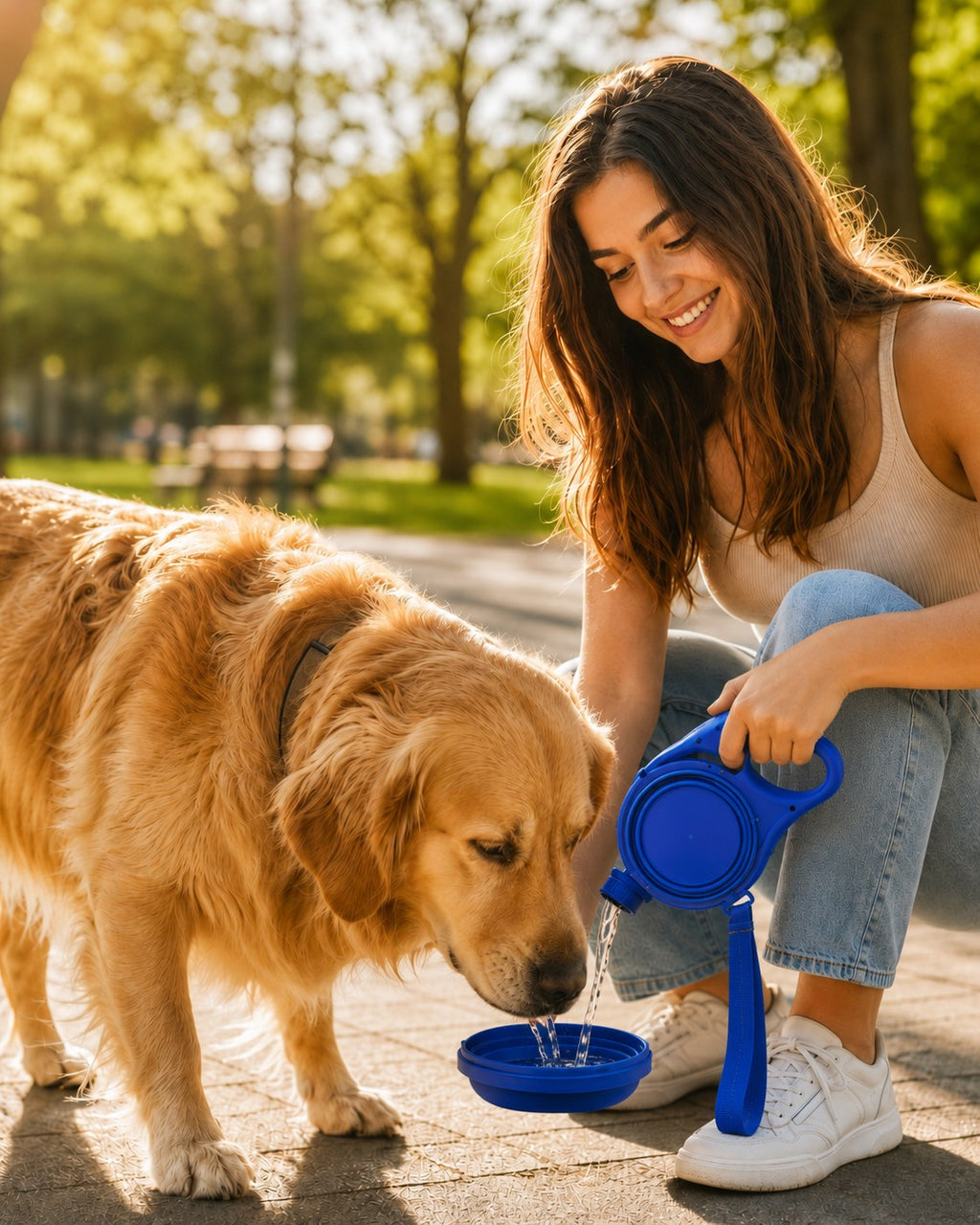 Correa bebedero para perros AquaWalk con depósito de agua integrado
